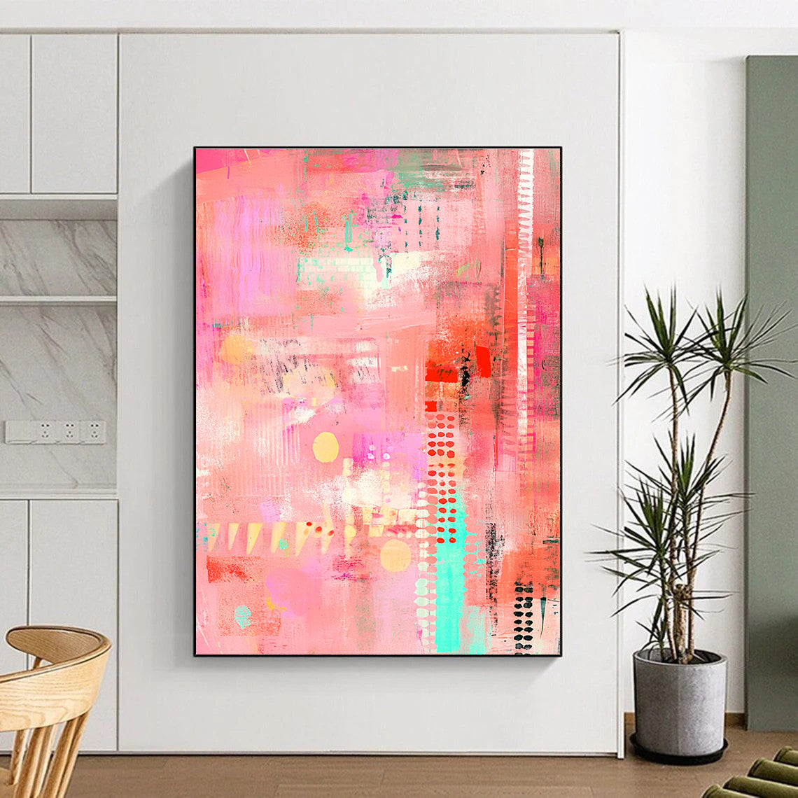 Playful Pink Abstract with Accents Abstract Painting with Cheerful Flair WINK256