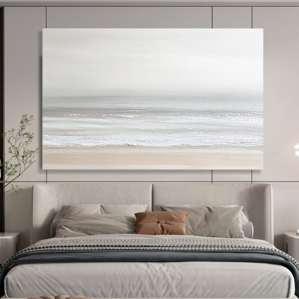 Monochrome Beach Landscape  Serene Coastal Calm ABS095