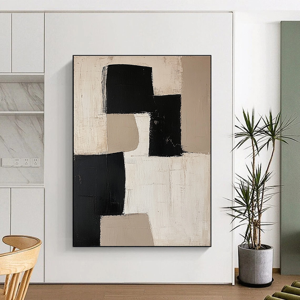 Monochromatic Geometric Blocks Abstract Painting with Subtle Textures WINK230