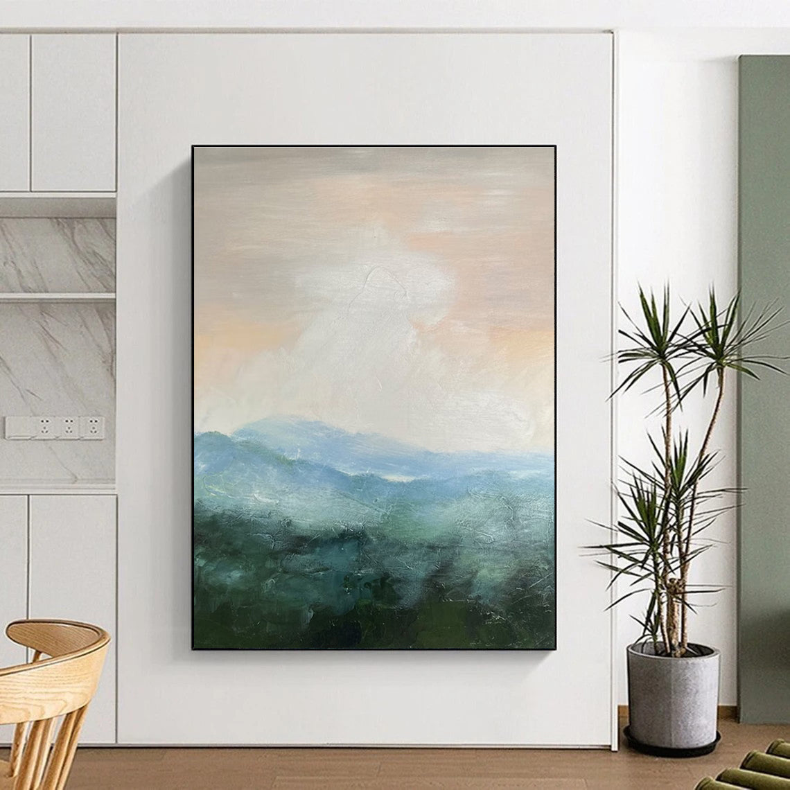 Misty Mountain Abstract Painting for Spa Retreat Relaxation Areas HENG010