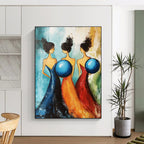 Three Women with Blue Spheres - Whimsical Figurative Abstract Art GAB0431