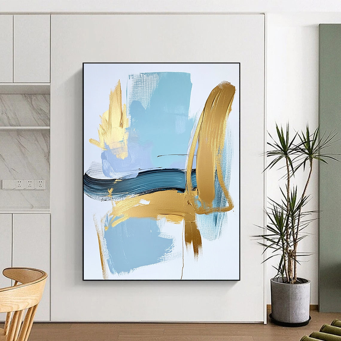 Minimalist Blue Gold Abstract Painting with Elegant Simplicity WINK582