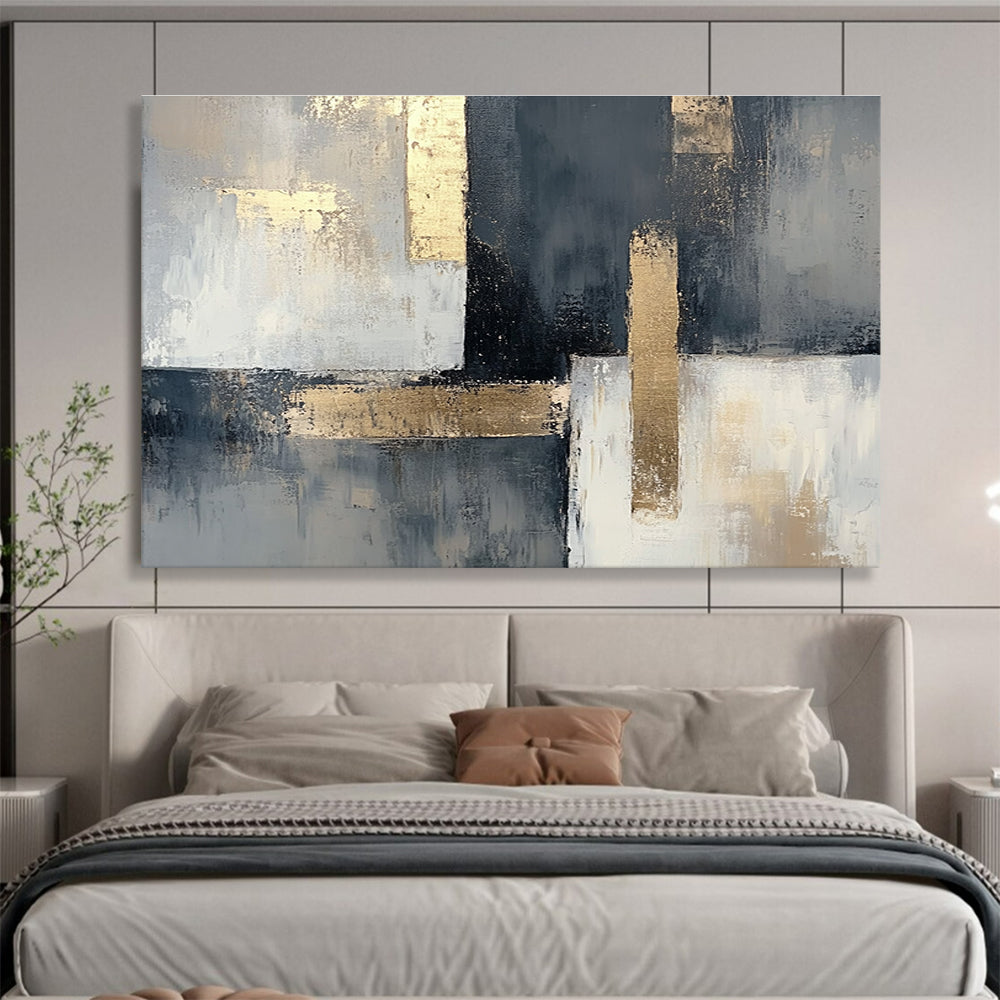 Gray and Gold Geometric Abstract Painting with Sophisticated Contrast ABS406