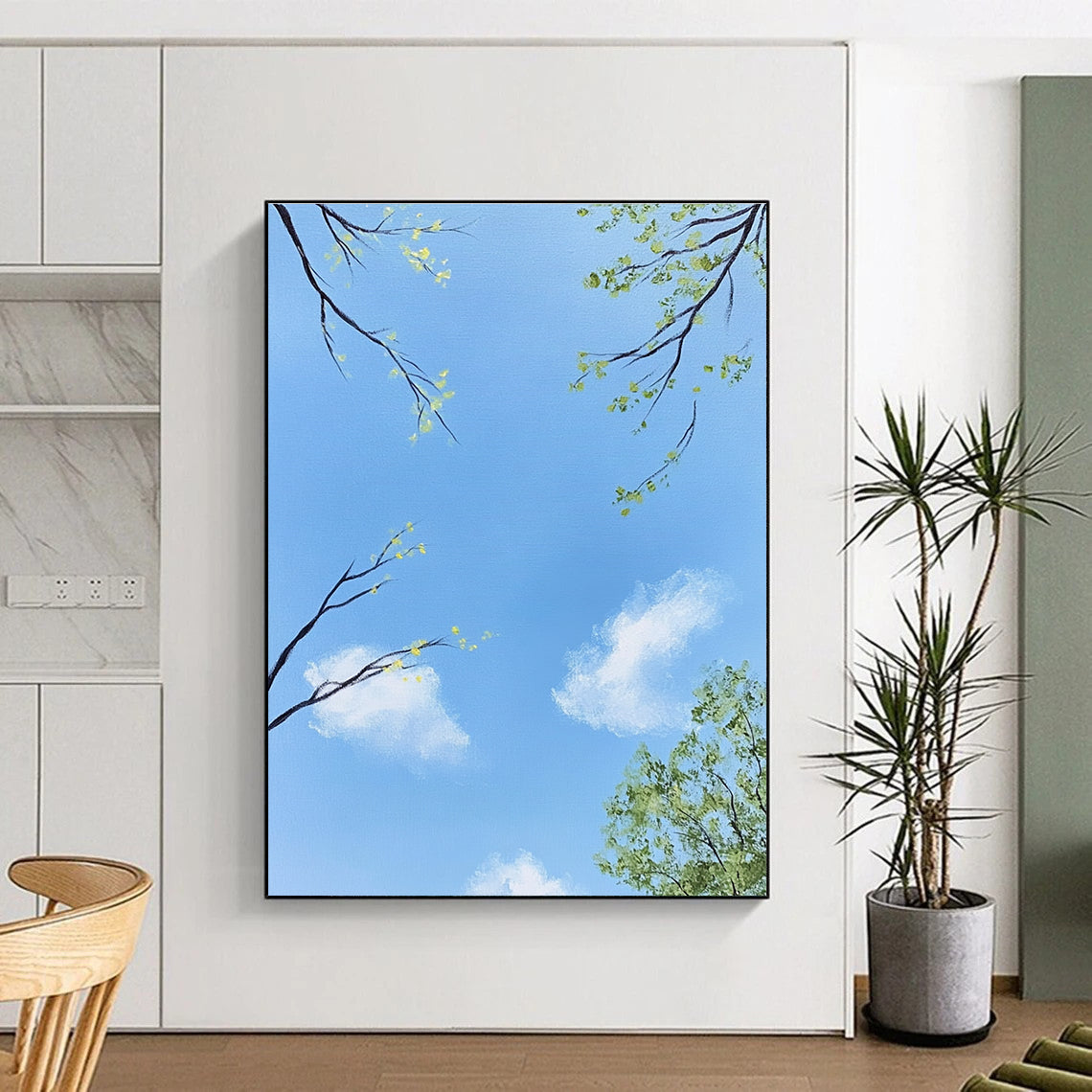 Sky with Tree Branches Serene Nature - Inspired Abstract Painting GAB0350