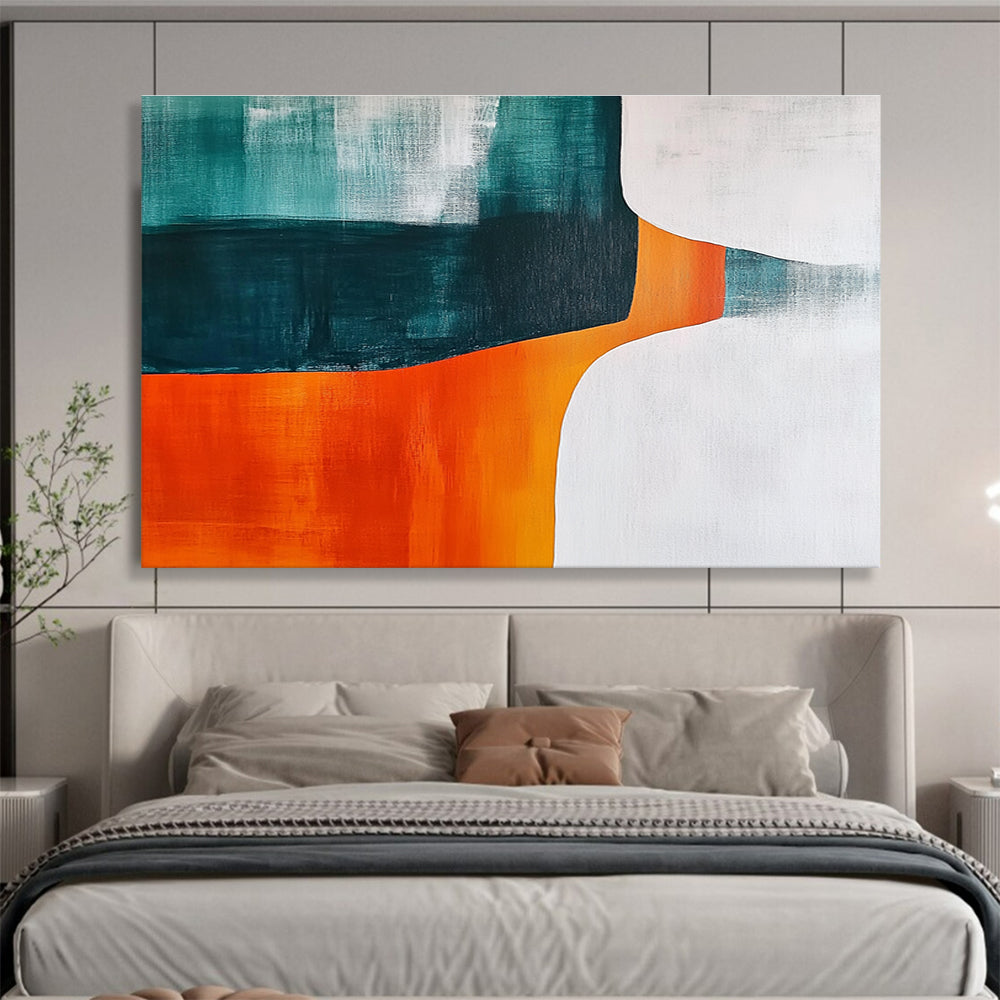 Teal and Orange Abstract Painting with Vivid Contrast ABS408