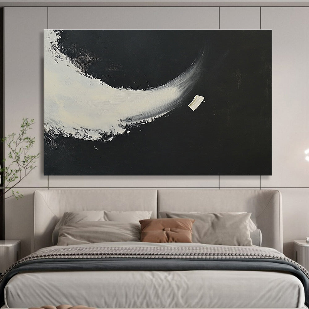 Black - White Crescent Abstract Painting with a Simple yet Striking Design ABS256
