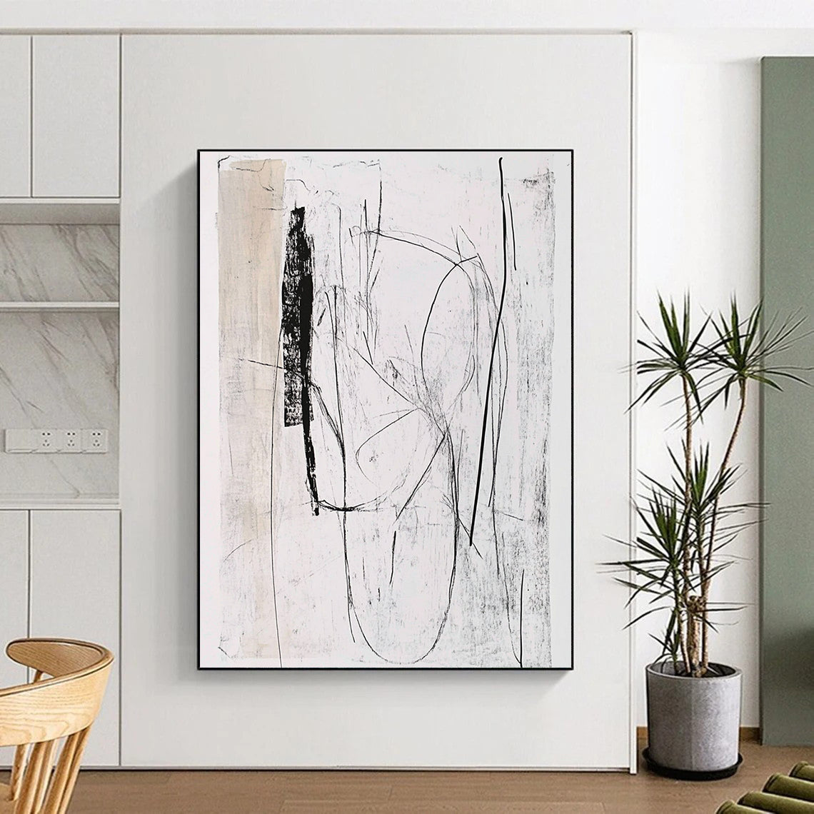 Black and White Sketch Abstract Painting of Minimalist Lines GAB0117