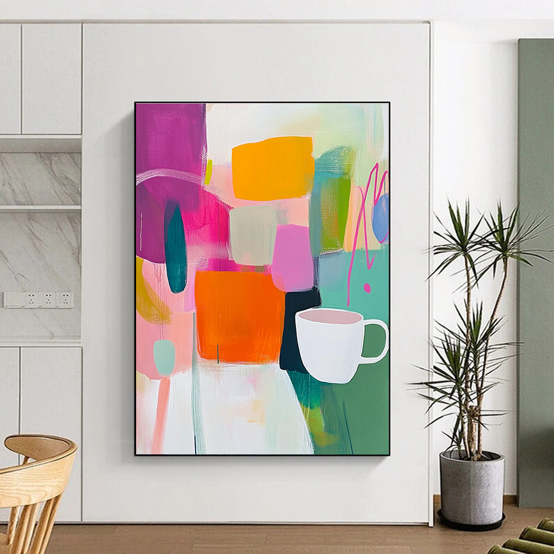 Colorful Abstract with Cup Painting for Modern Café Waiting Areas GAB1220