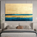 Minimalist Gold - Blue Seascape with Clean Lines Abstract Painting ABS314