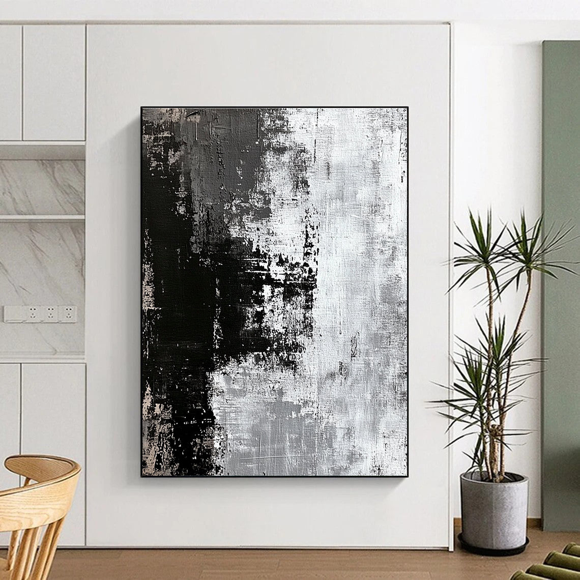 Black - White Abstract Textures Painting with Dramatic Contrast WINK425