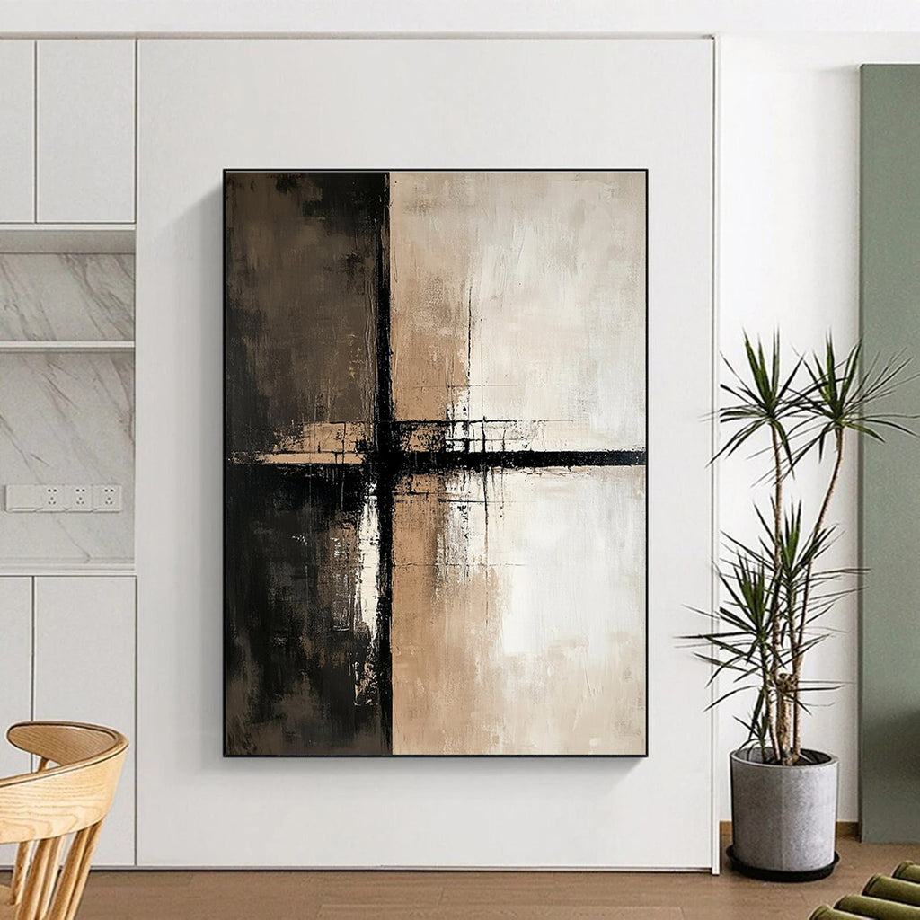 Textured Brown and Black Cross Abstract Painting for Modern Interiors GAB0680
