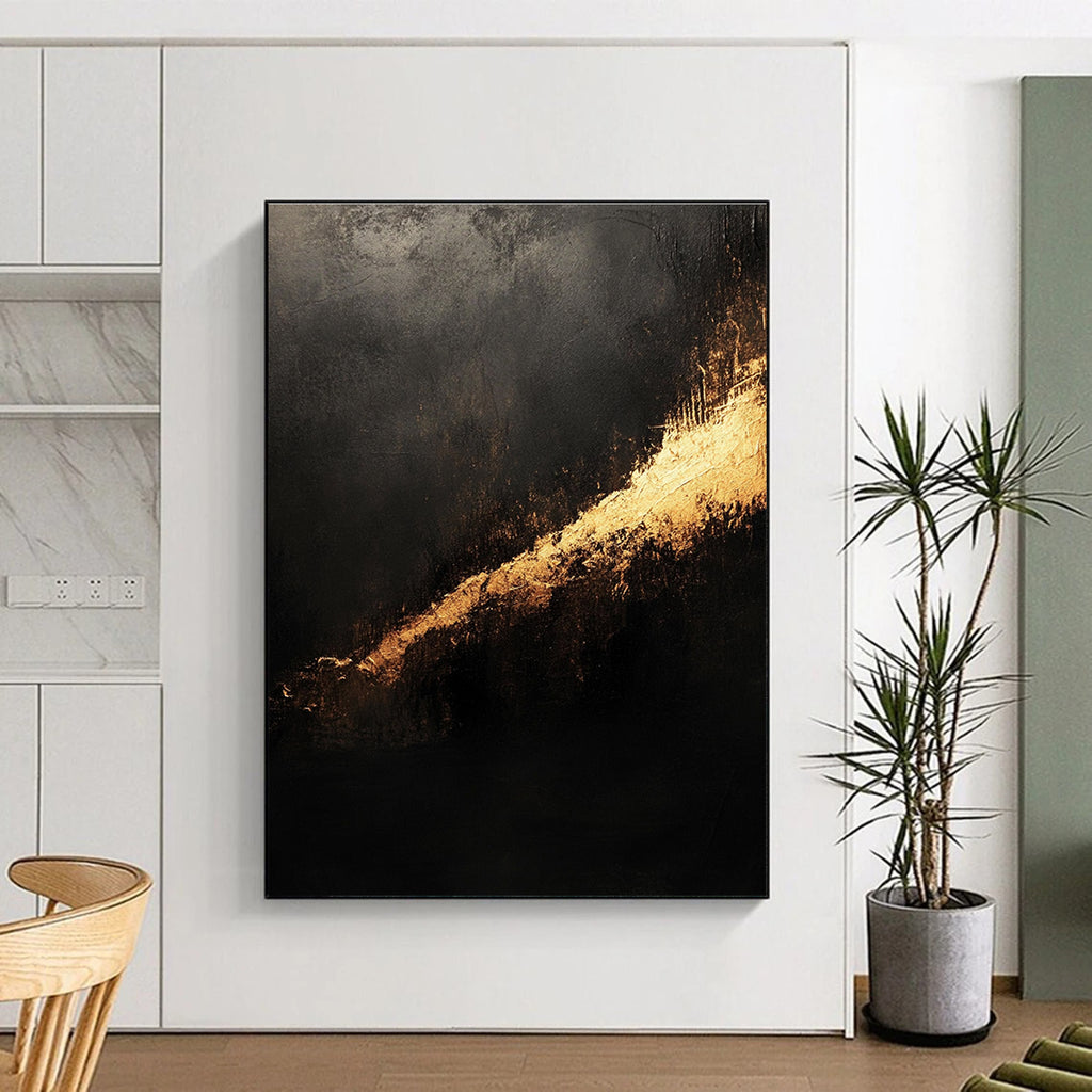 Black and Gold Abstract Painting with Luxurious Accents WINK828