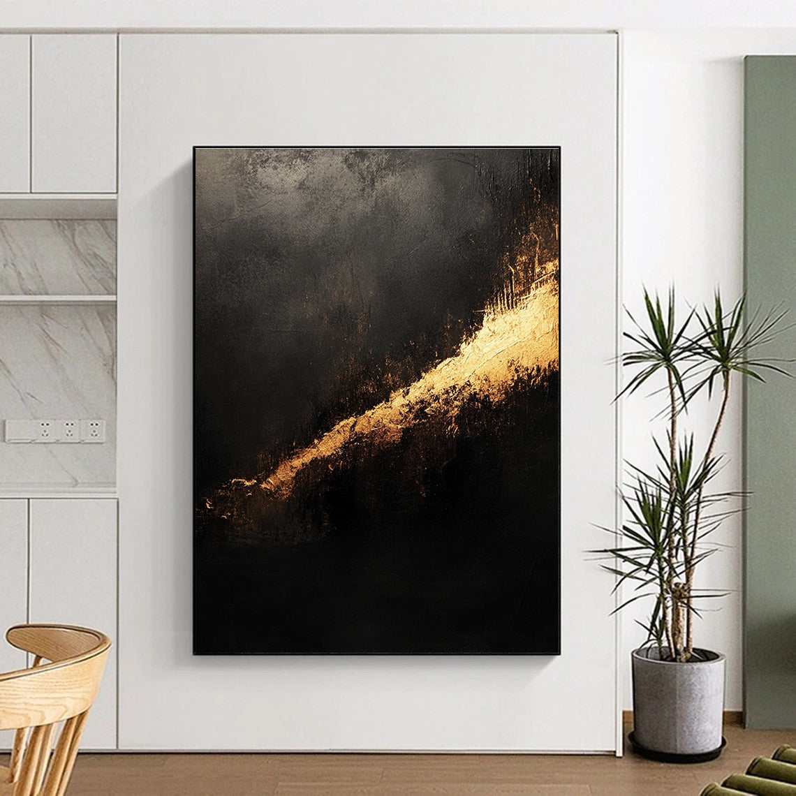 Black and Gold Abstract Painting with Luxurious Accents WINK828