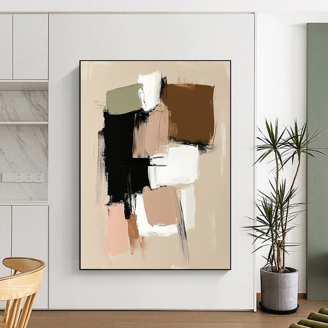 Neutral Color Block Abstract Painting for Scandinavian - Inspired Bedrooms GAB1216