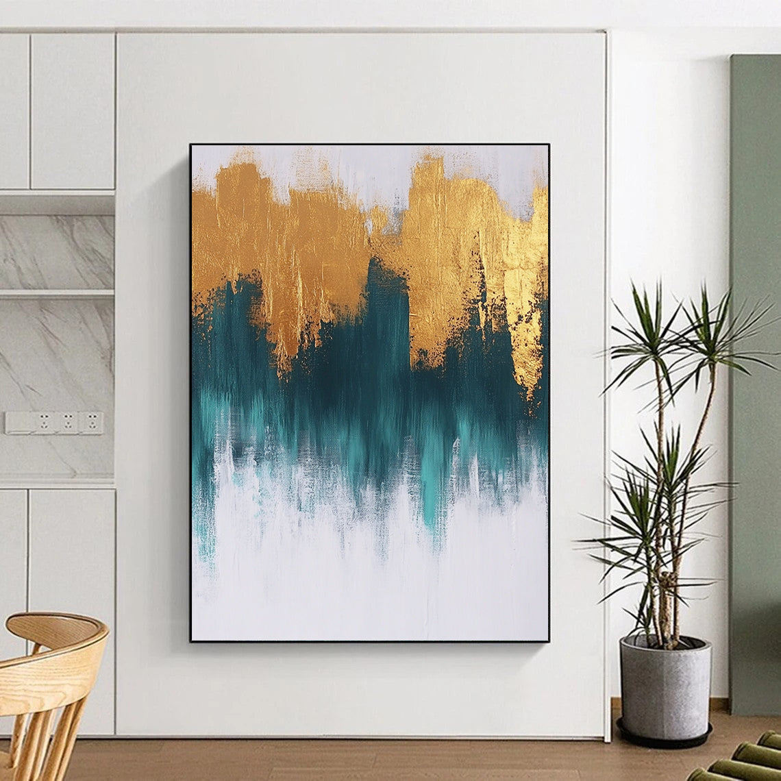 Golden and Teal Abstract - Luxurious Color - Block Art GAB0503