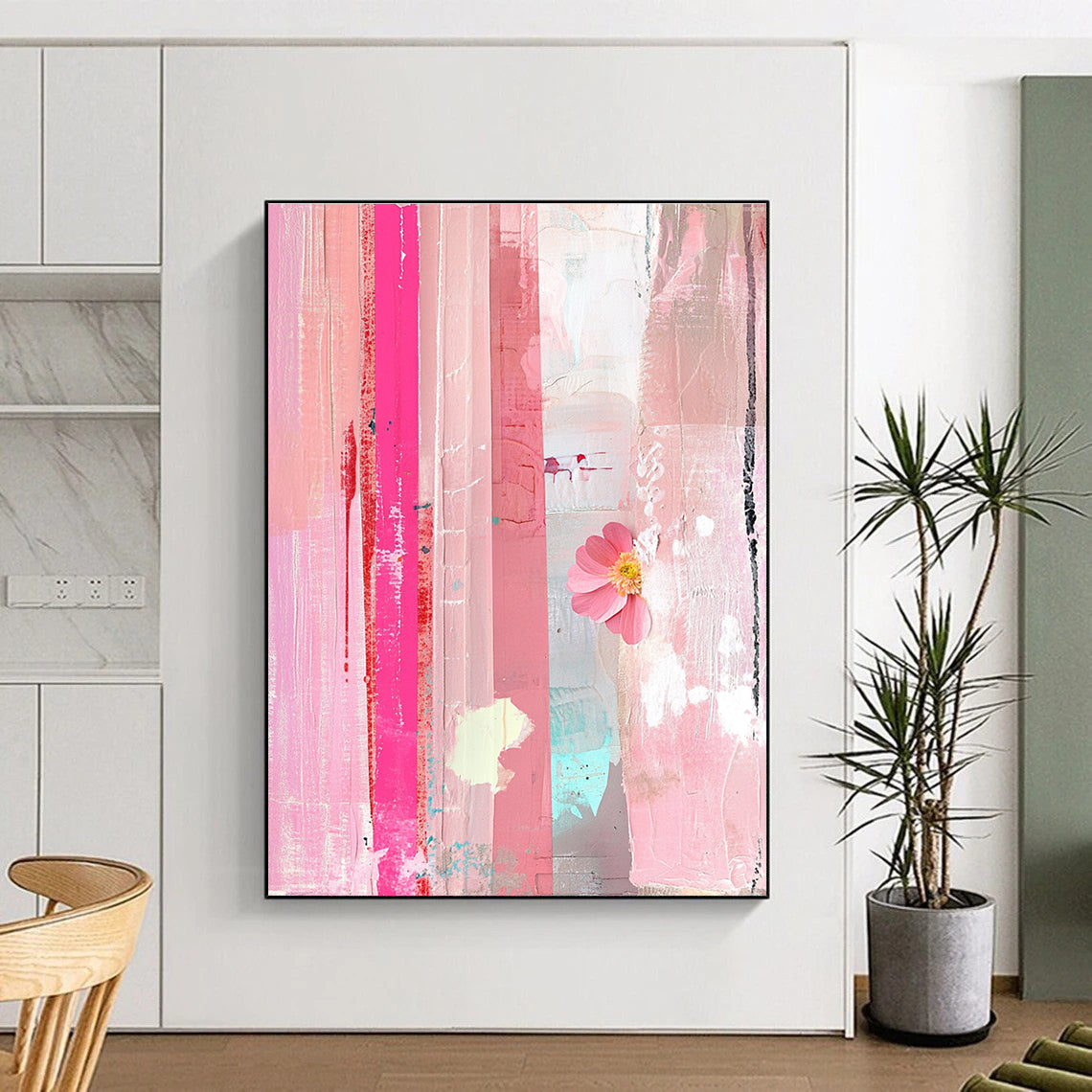 Pink Collage with Flower Abstract Painting for Artistic Spaces GAB1454
