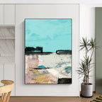 Turquoise - Toned Landscape Abstract Painting for Coastal - Inspired Cafés HENG197