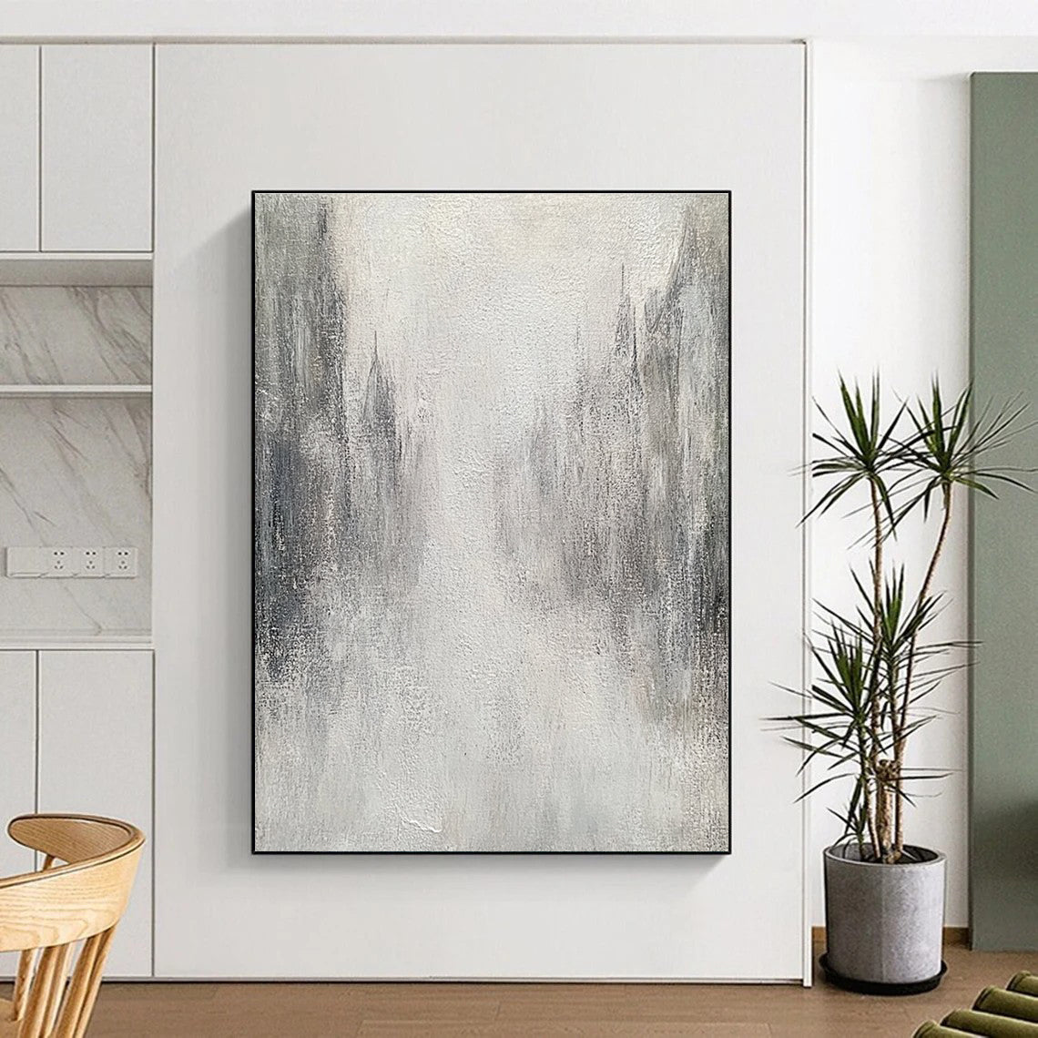 Monochrome Misty Path Abstract Painting for Mysterious Interiors GAB0738
