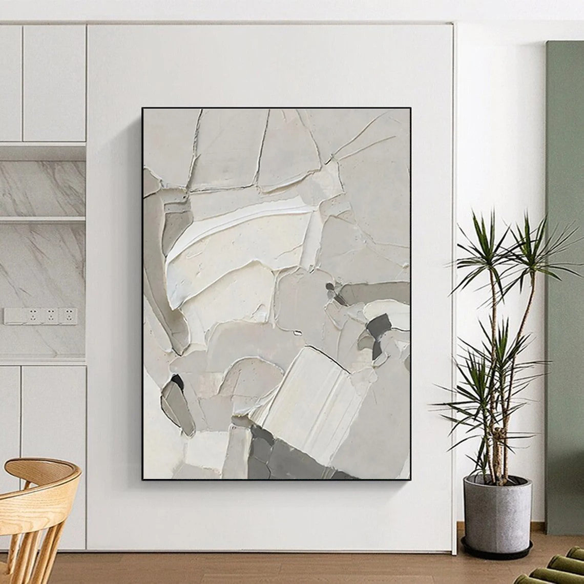 White Textured Abstract Composition Painting for Contemporary Art Galleries HENG509