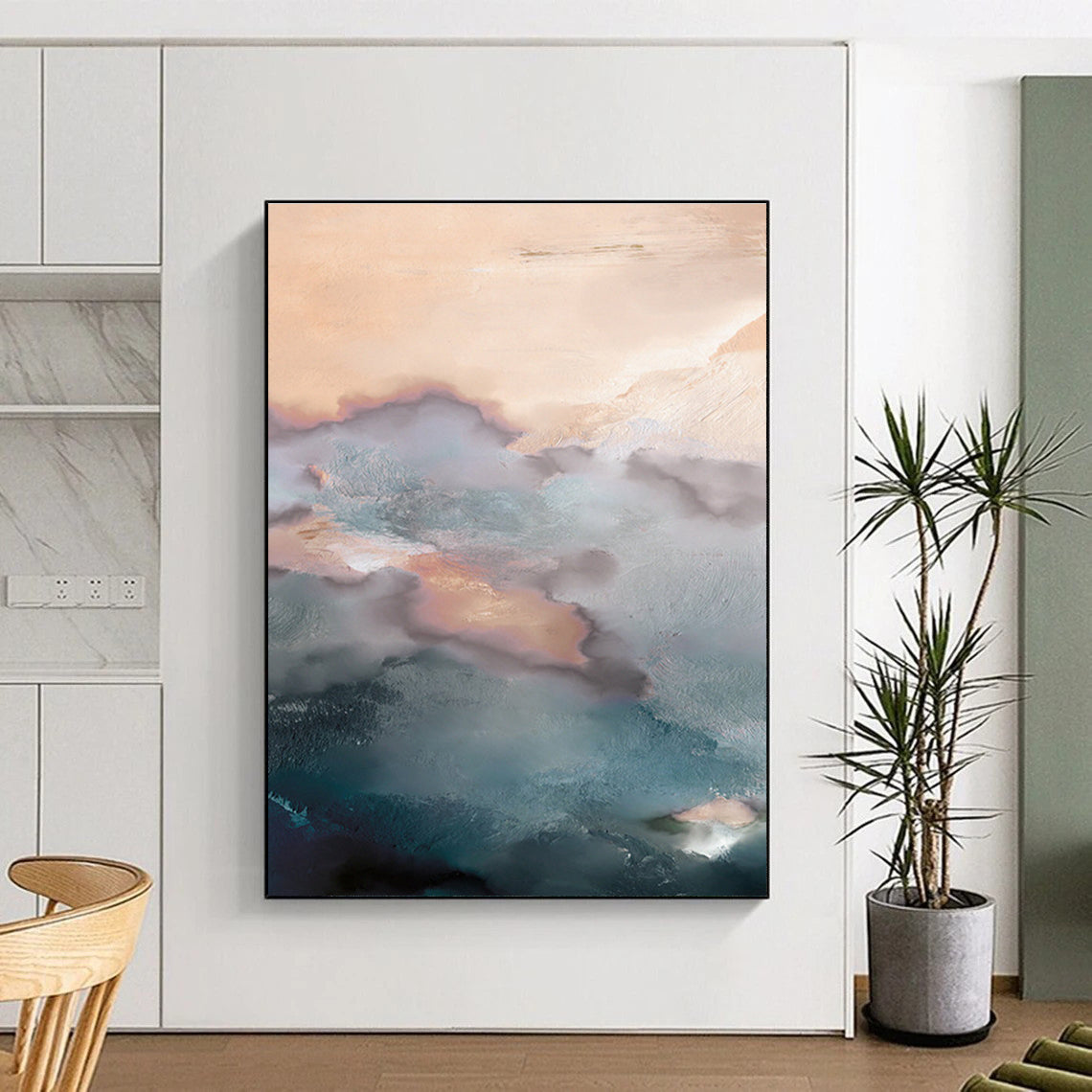 Soft - Hued Cloud Abstract Painting for Coastal - Themed Bedrooms HENG164