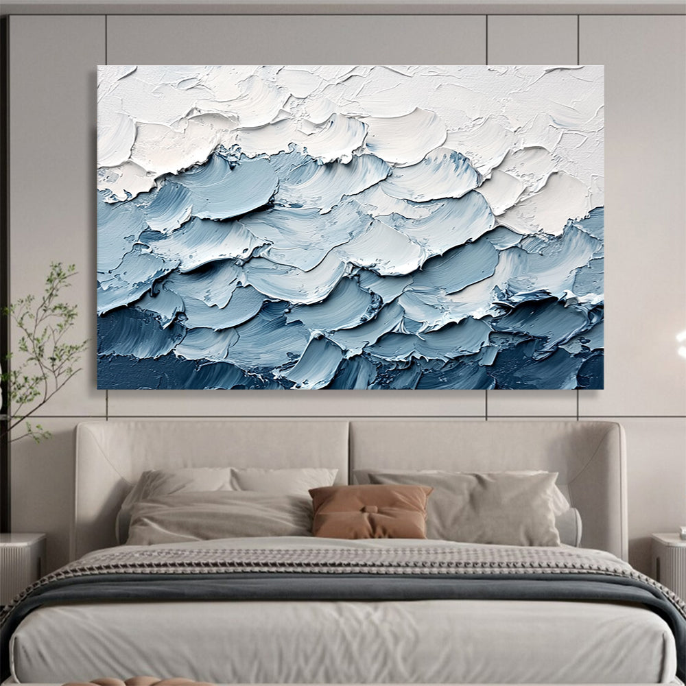 Textured Blue and White Waves with Thick Impasto Abstract Painting ABS364