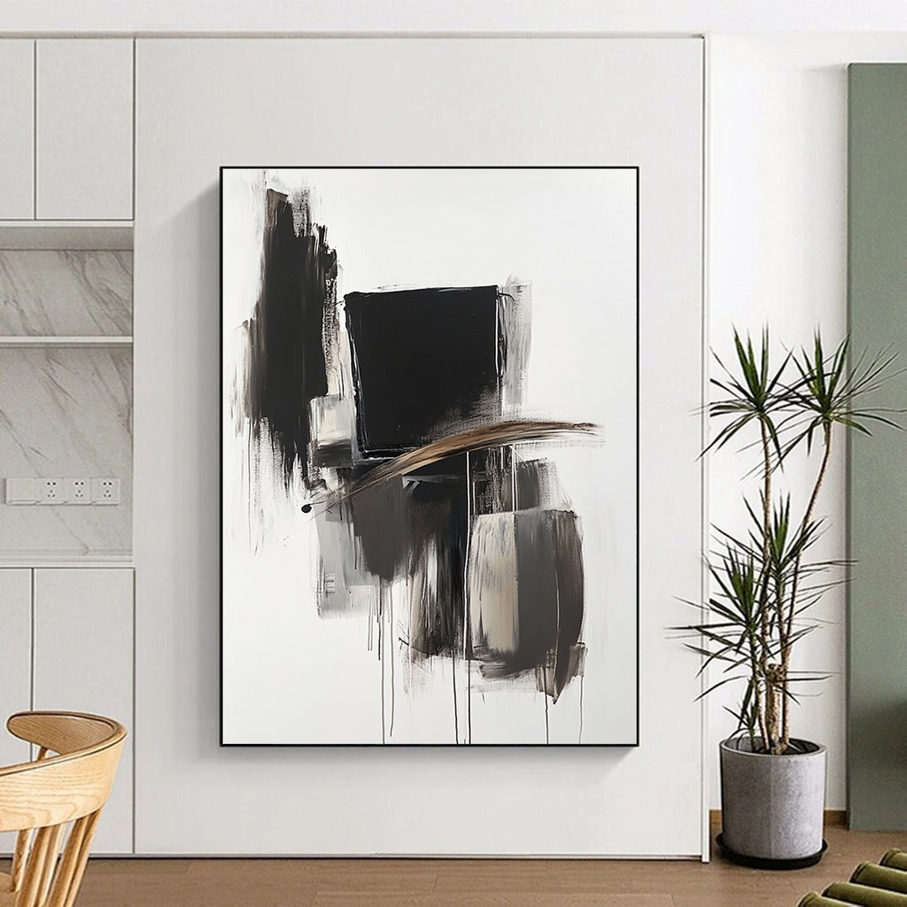 Black - White Abstract Composition Painting with Bold Simplicity WINK353