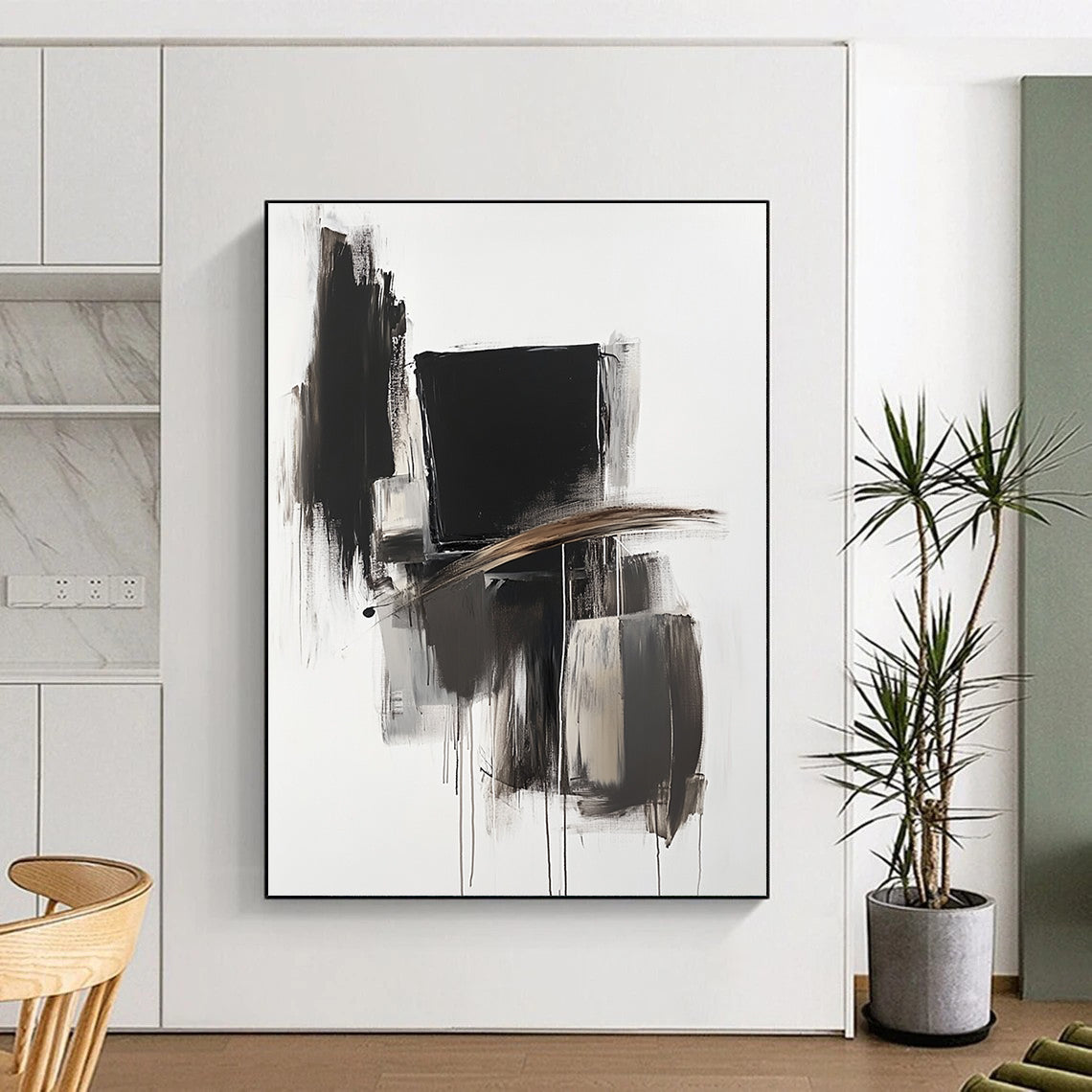 Black - White Abstract Composition Painting with Bold Simplicity WINK353