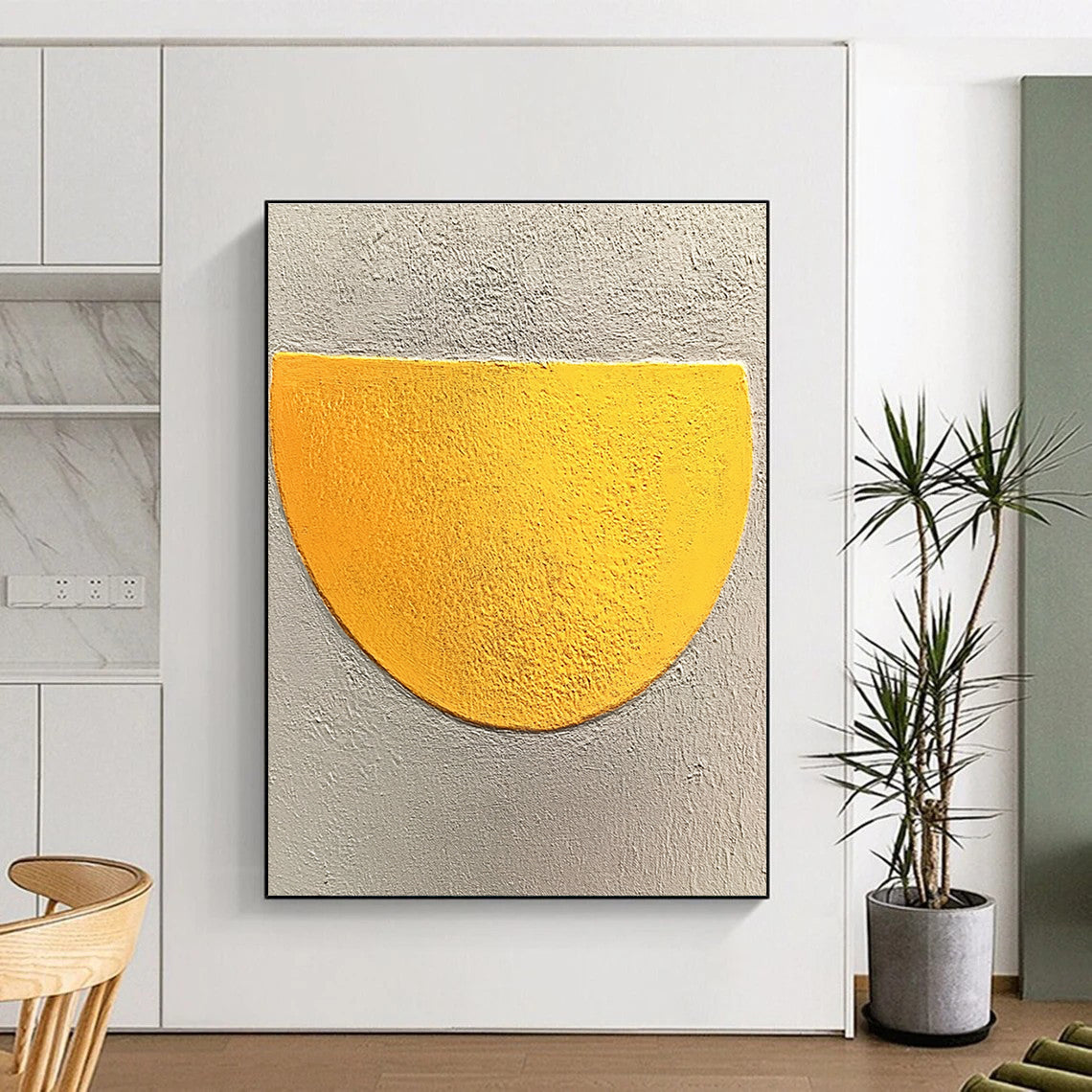 Yellow Semi - circle Bold Abstract Painting for Vibrant Interiors GAB1504