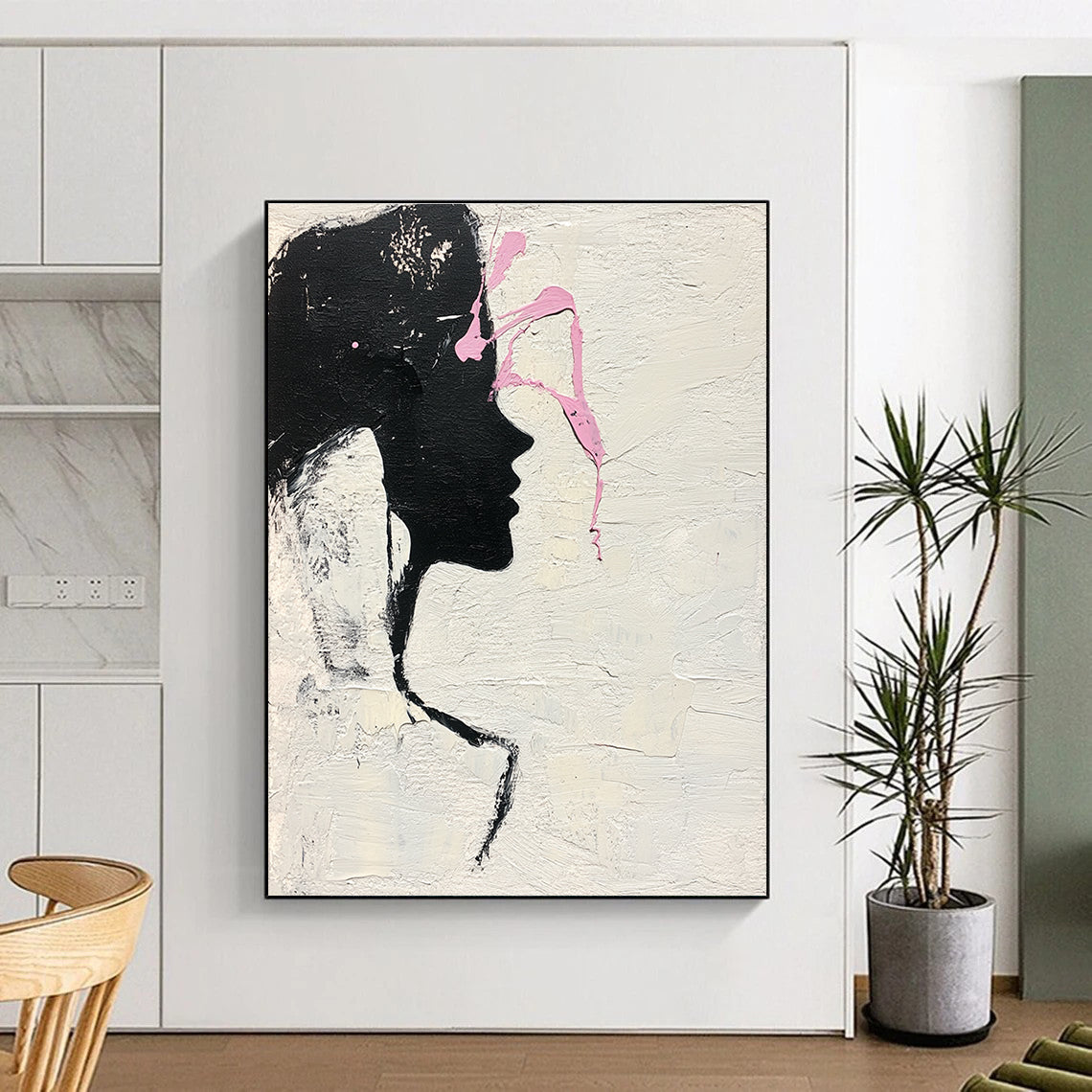 Silhouette with Pink Accents Abstract Painting of Feminine Grace GAB0230
