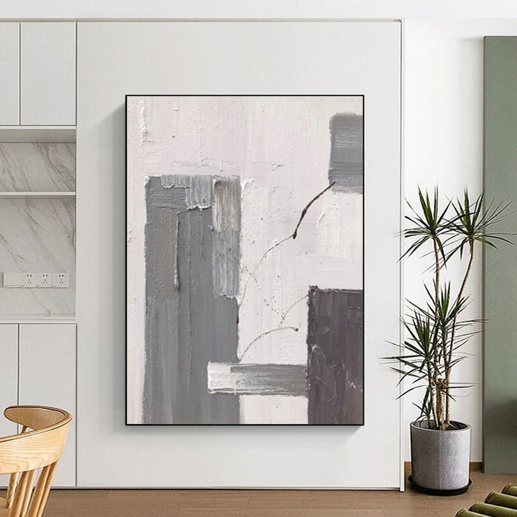 Gray - White Minimalist Abstract Painting for Modern Hallways HENG396