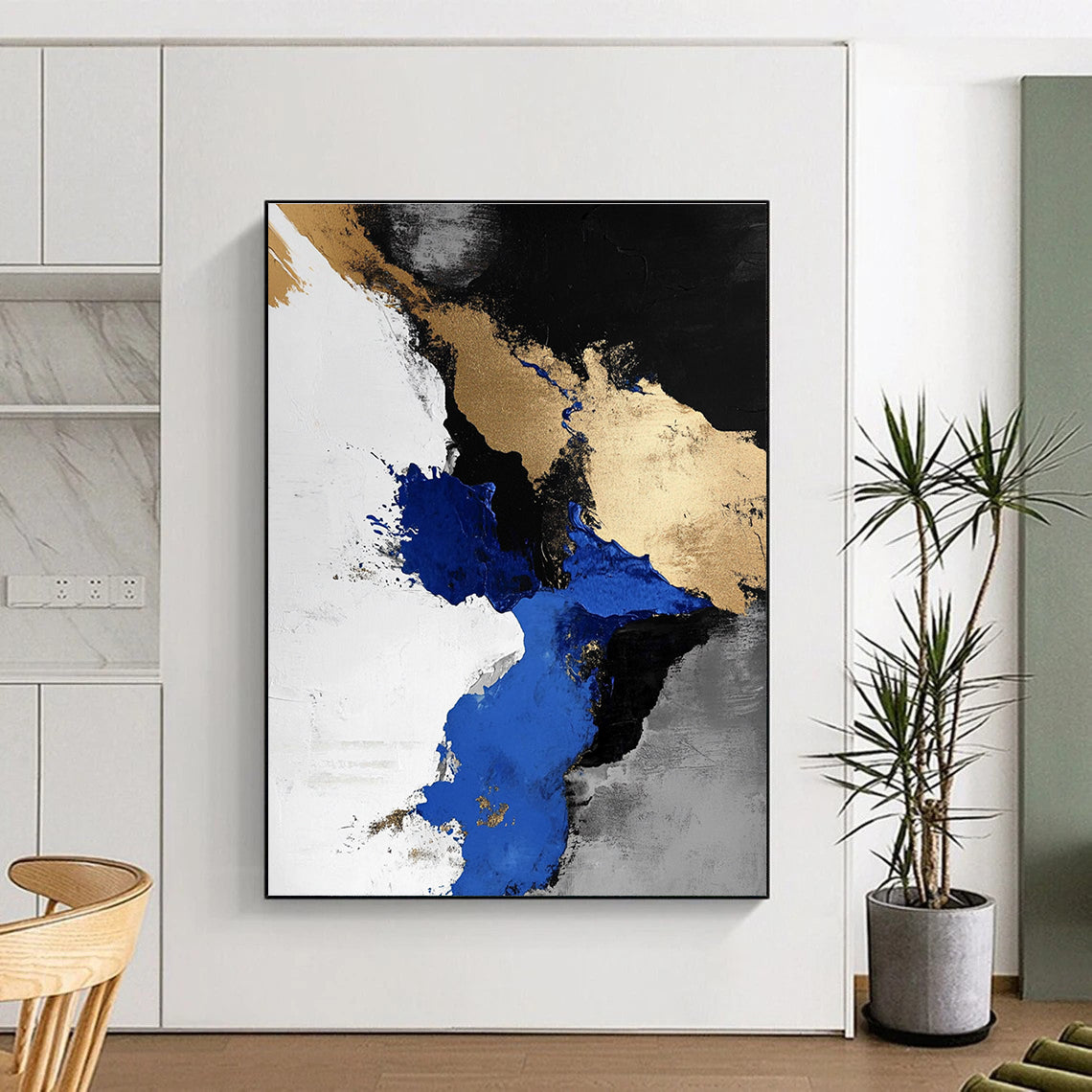 Blue - Gold Abstract Splash Painting with Luxurious Energy WINK365