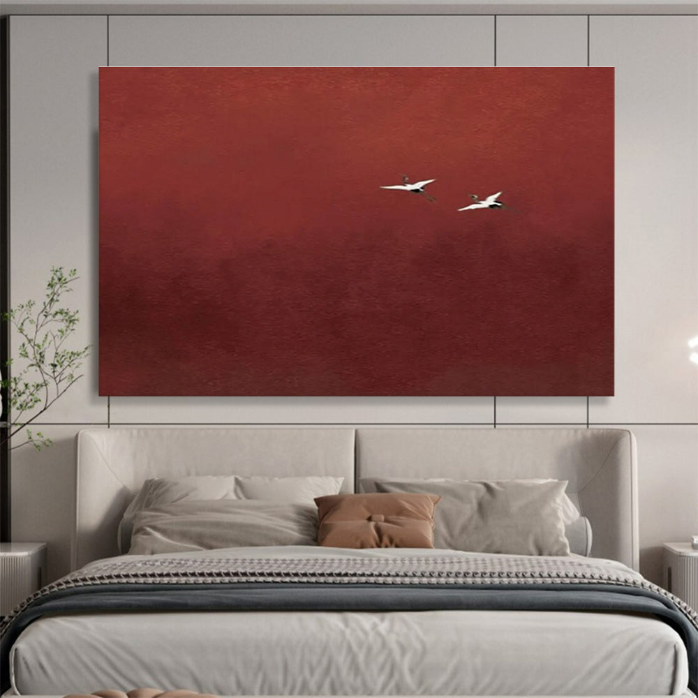 Red - Crane Abstract Painting for Serene Asian - Inspired Spas YHT389