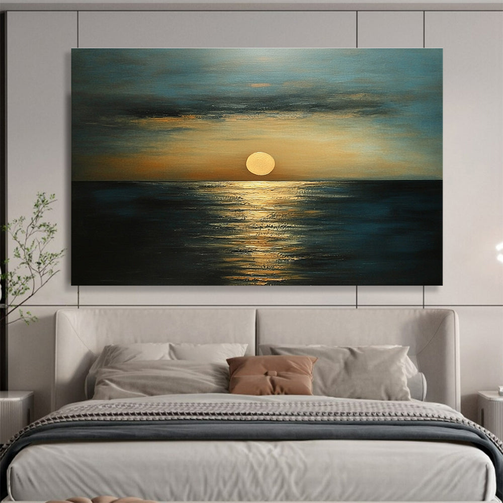 Golden Sunset Over Ocean Abstract Painting with Serene Ambiance ABS571