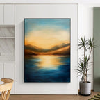 Golden Lake and Mountains - Majestic Landscape Abstract Art GAB0528