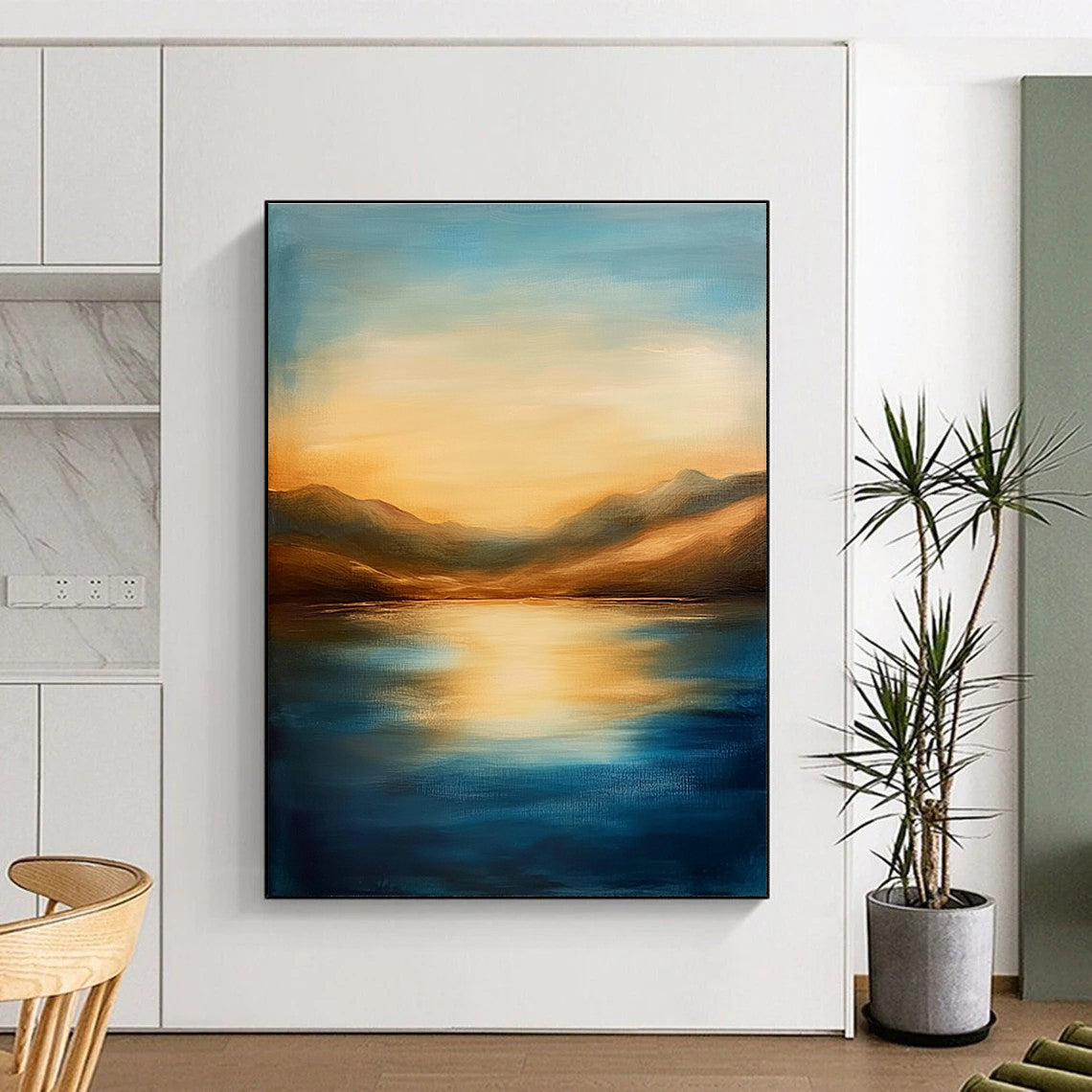 Golden Lake and Mountains - Majestic Landscape Abstract Art GAB0528