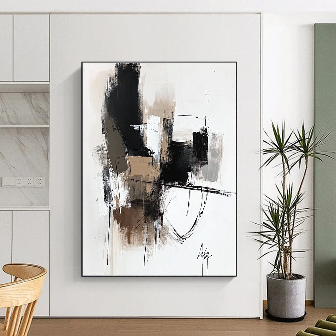 Monochrome Geometric Abstract Painting for Corporate Reception Areas GAB1236
