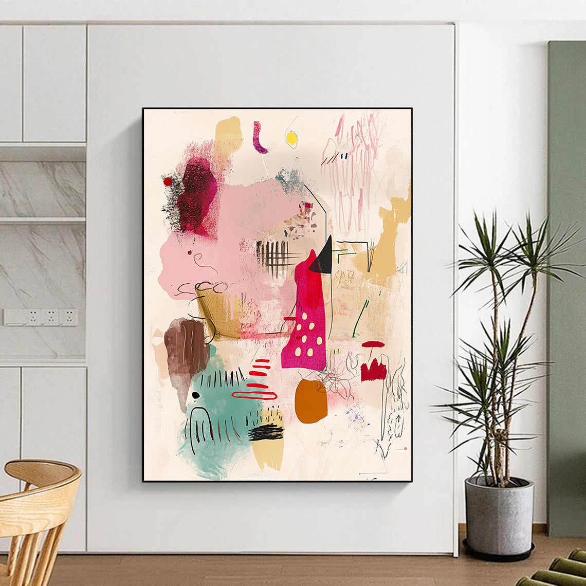 Whimsical Shape Collage Abstract Painting with Childlike Wonder WINK204