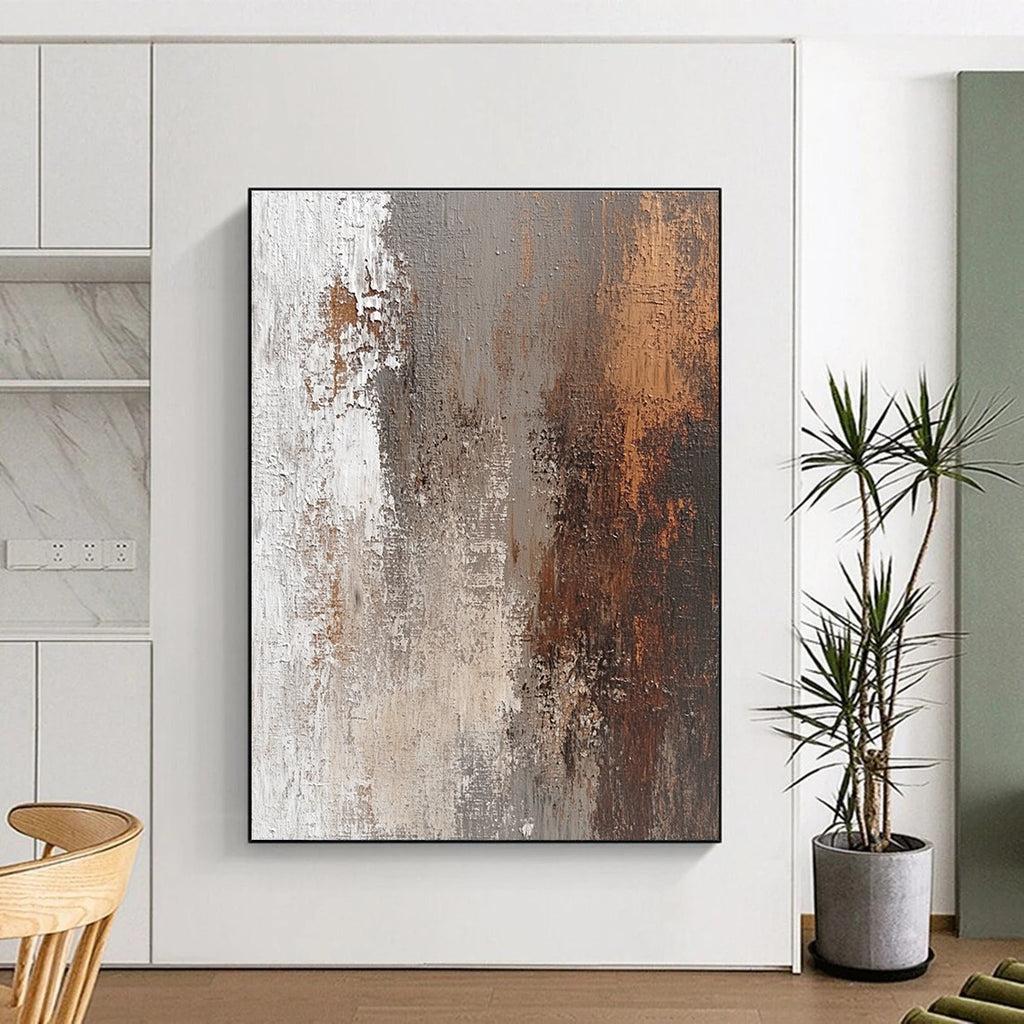 Rustic Brown and White Abstract Painting with Earthy Warmth WINK115
