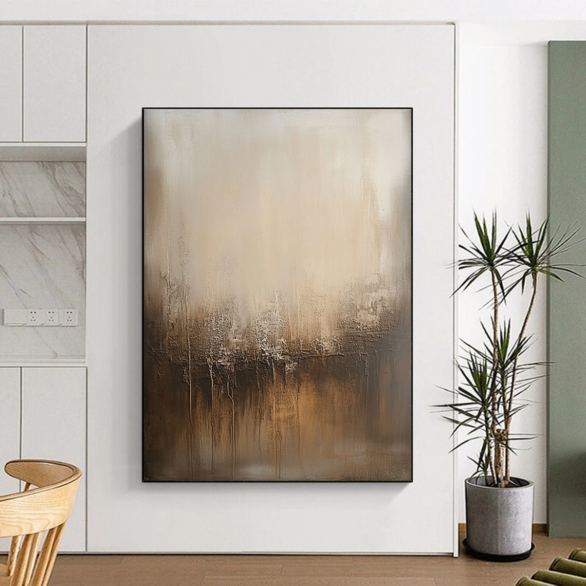Textured Beige and Brown Gradient Abstract Painting with Tactile Warmth WINK036