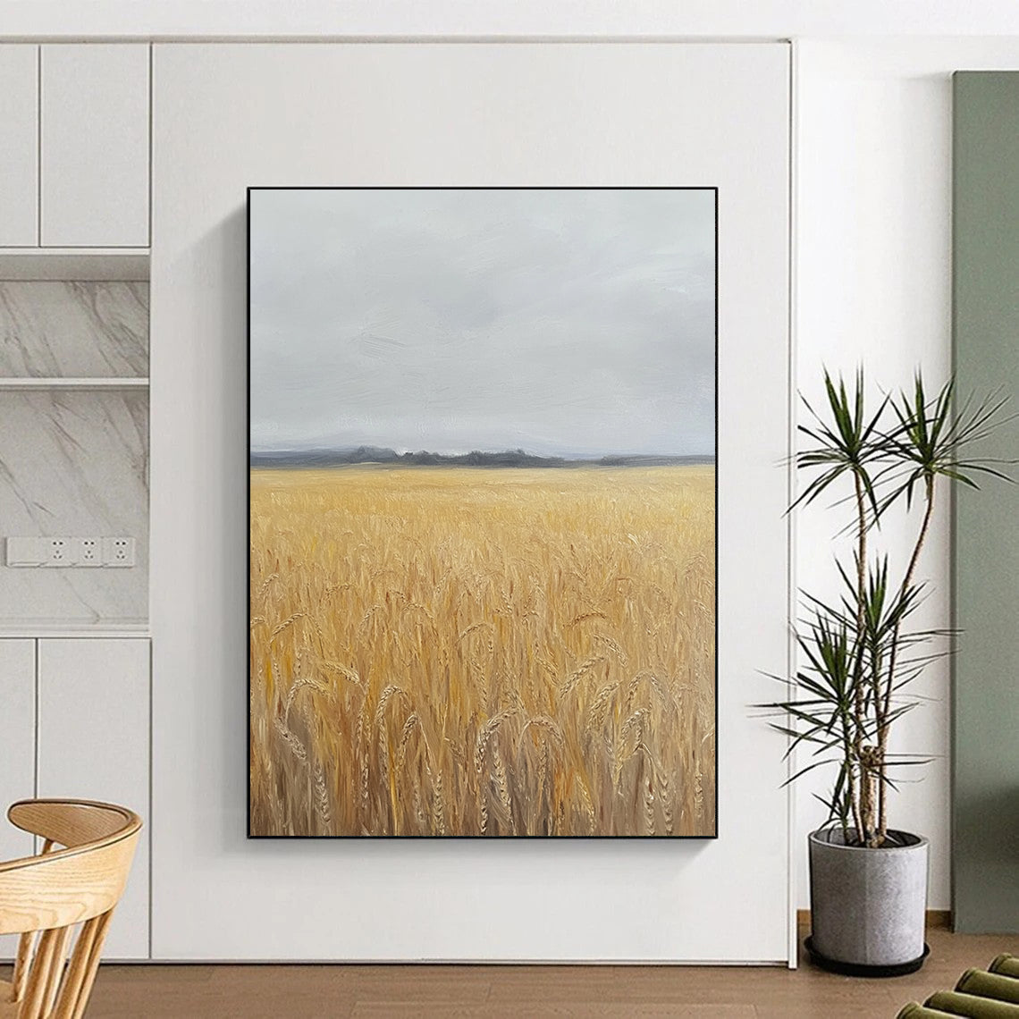 Golden Wheat Field Landscape Abstract Painting of Harvest Serenity GAB0170