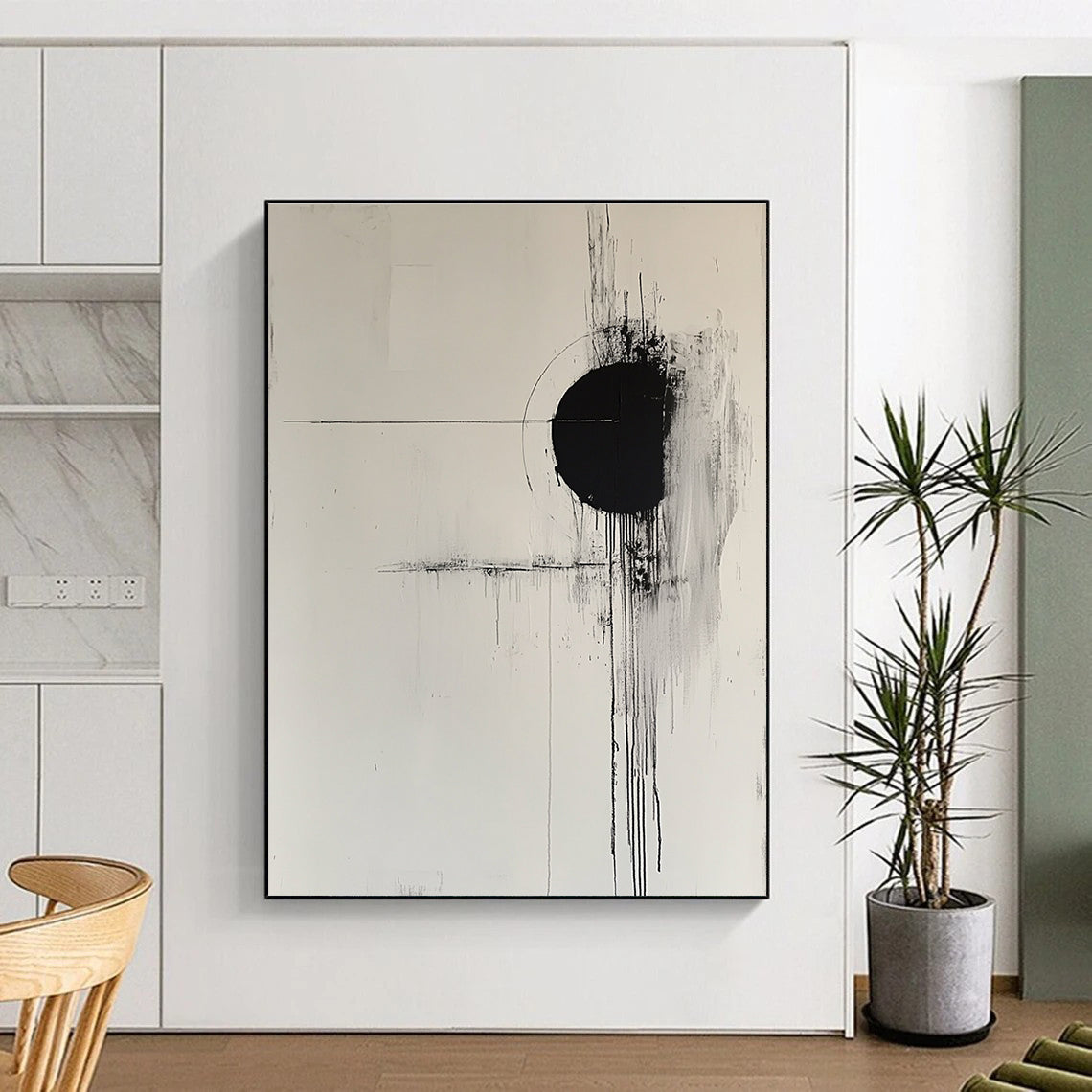 Black and White Minimalist Abstract Painting for Contemporary Art Spaces GAB1048