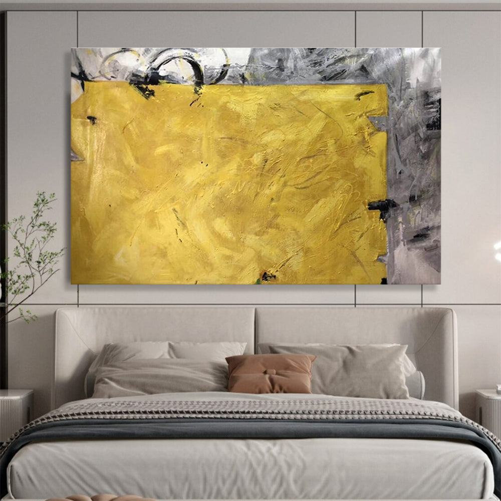 Bold Yellow Block Abstract Painting for High - Energy Spaces YHT153