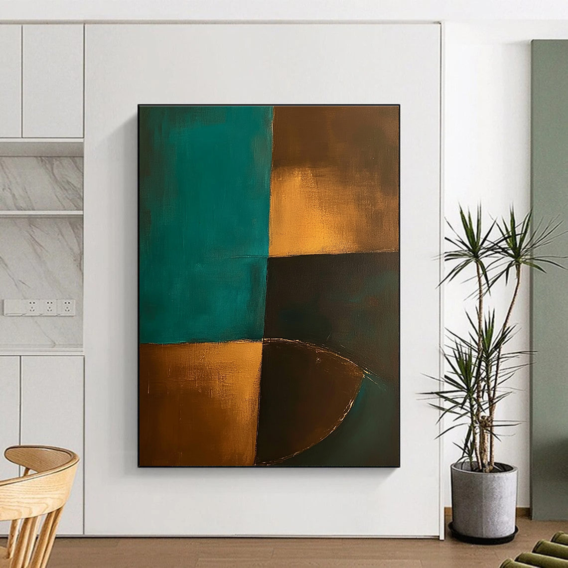 Teal Gold Geometric Abstract Painting with Luxe Simplicity WINK707