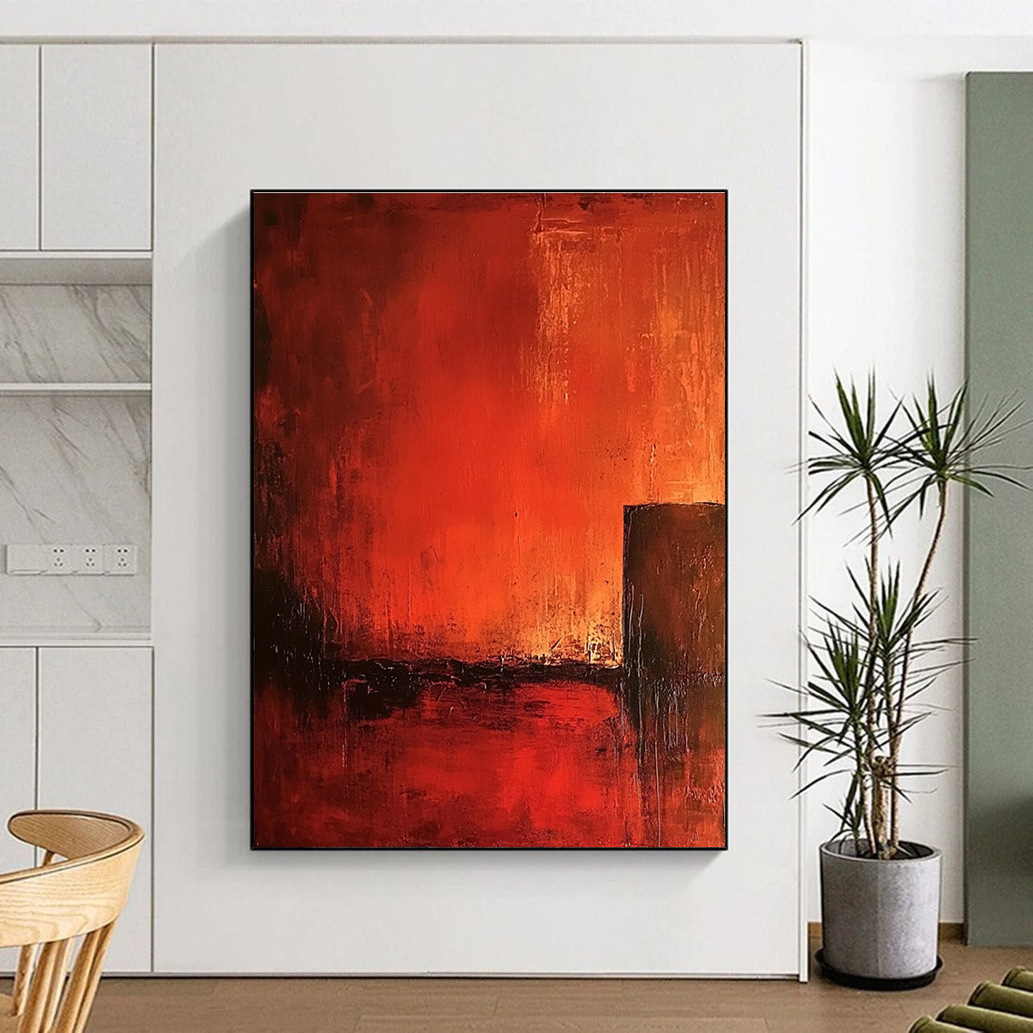 Red Abstract Composition Bold Abstract Painting for Dramatic Spaces GAB1428
