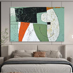 Green and Orange Abstract Shapes with Textured Surfaces Abstract Painting ABS357
