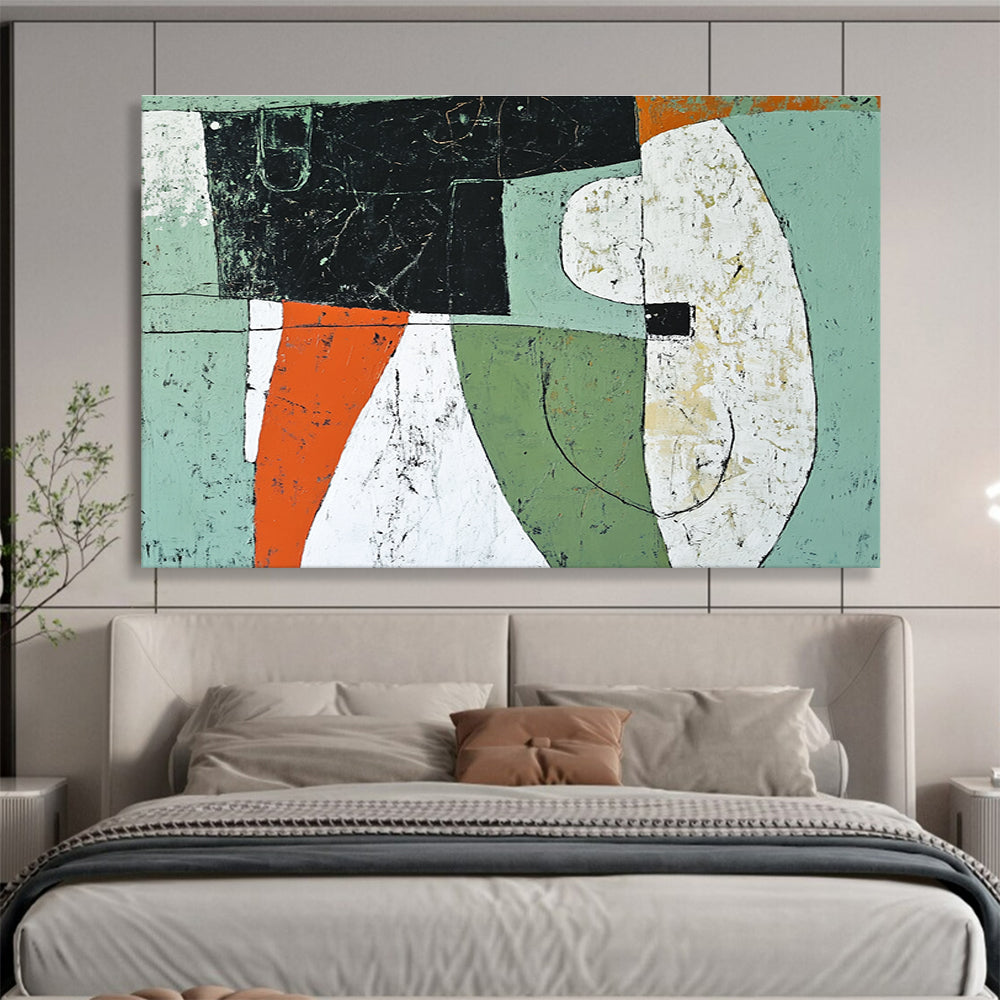 Green and Orange Abstract Shapes with Textured Surfaces Abstract Painting ABS357