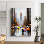 Rainy City Street Scene Realistic - Style Abstract Painting for Urban Lovers GAB1408