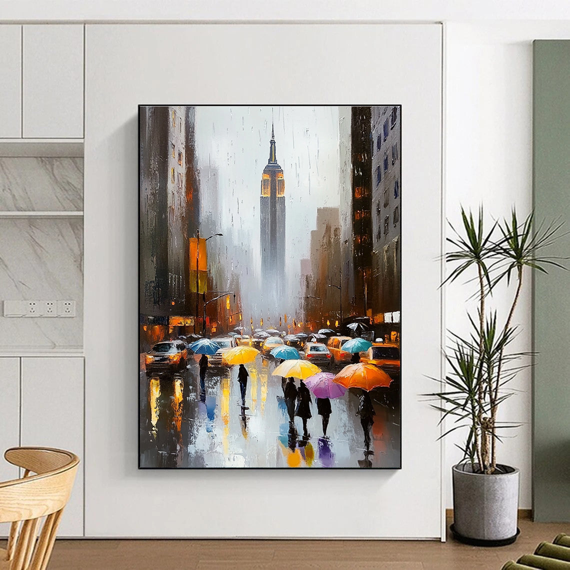 Rainy City Street Scene Realistic - Style Abstract Painting for Urban Lovers GAB1408