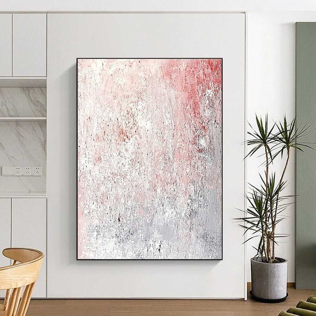Pink - Gray Textured Abstract Painting with Subtle Softness WINK217