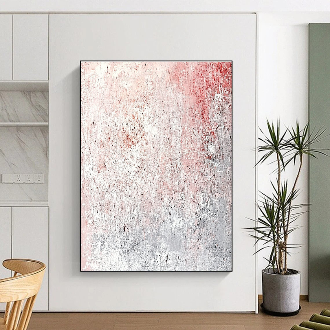 Pink - Gray Textured Abstract Painting with Subtle Softness WINK217